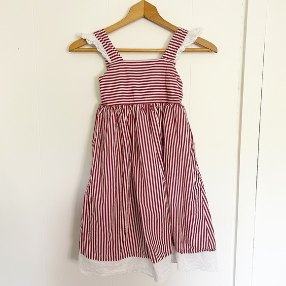 Smocked or Not Striped Red White‎ Lace Size 7 - Picture 1 of 5